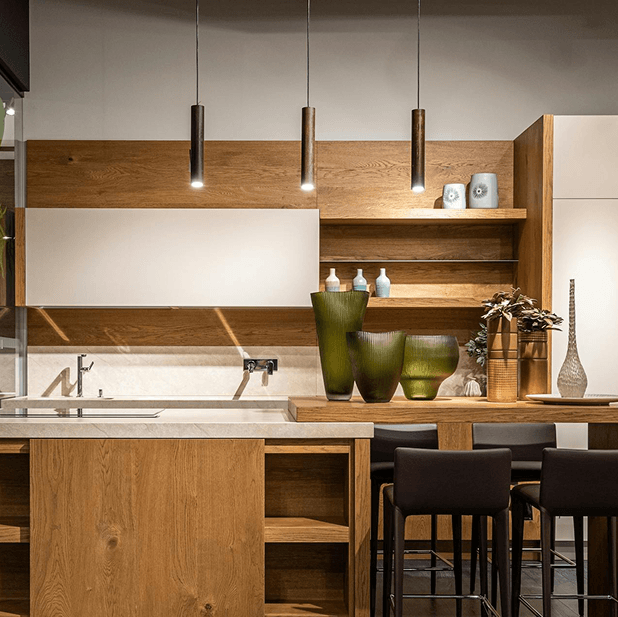 kitchen and cabinet